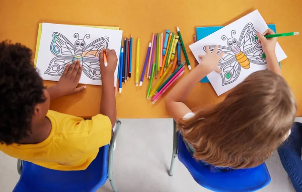 Coloration Des Enfants Âge Préscolaire Classe — Photo