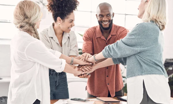 Group Diverse Businesspeople Piling Hands Together Office Work Business Professionals — Fotografia de Stock