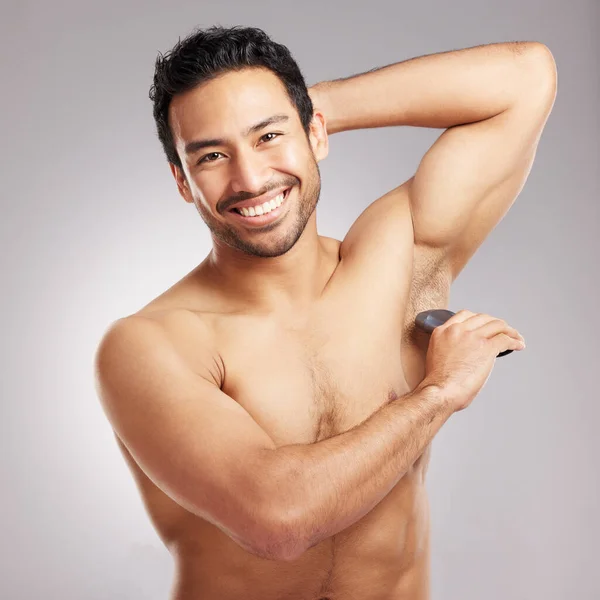 Handsome Young Mixed Race Man Shirtless Studio Isolated Grey Background — Foto Stock