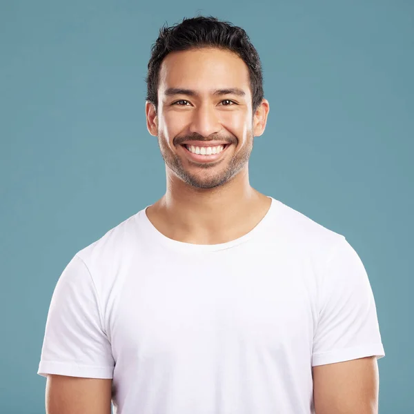 Handsome Young Mixed Race Man Smiling Happy While Standing Studio — Foto de Stock