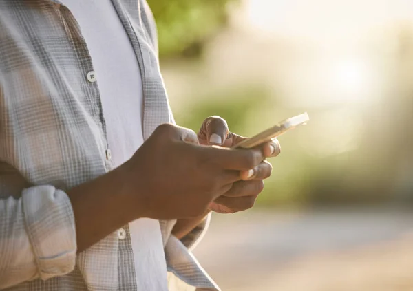 Closeup Shot Unrecognisable Man Using Cellphone While Working Farm — Stok fotoğraf