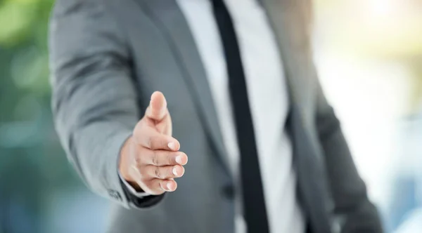 Unrecognizable Businessman Reaching Out Handshake While Standing His Office — Photo