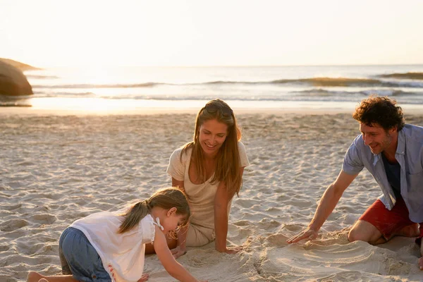 Mother Father Playing Beach Daughter — стоковое фото