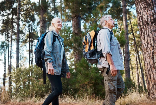 a mature couple out for a hike together.