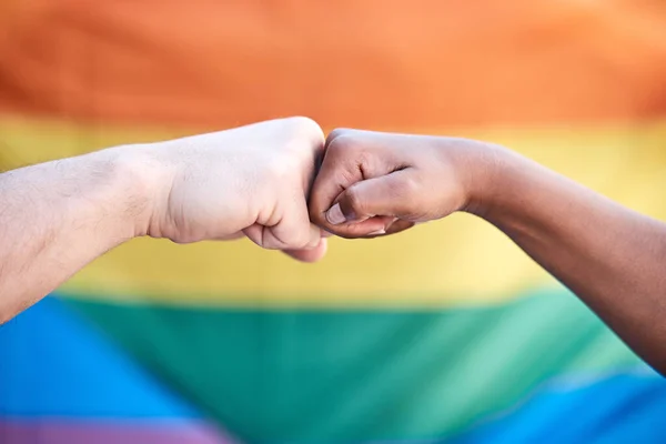 Two Protestors Bumping Fists Support Lgbtq Protest — Stockfoto