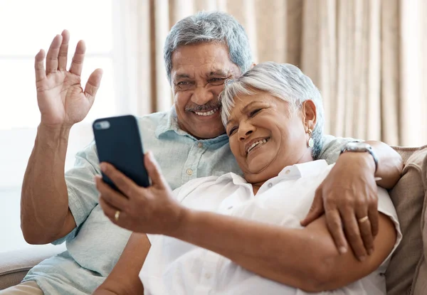 Senior Couple Call Together Home — Stok fotoğraf
