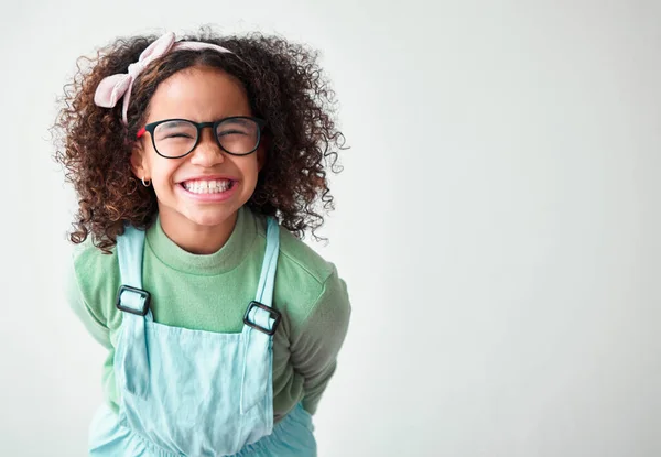 She Only Little Girl While Little Girl Wearing Glasses Grey — Foto Stock