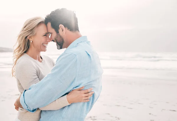 One Smile All Takes Mature Couple Spending Day Beach — Foto Stock
