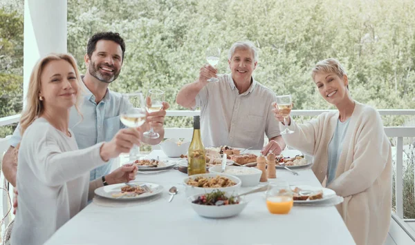 Family Meal Should Served Laughter Love Family Toasting Wine Glasses — Stockfoto