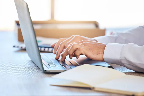 Closeup Male Hands Typing Laptop Keyboard Businessman Using Laptop Type — Stock fotografie