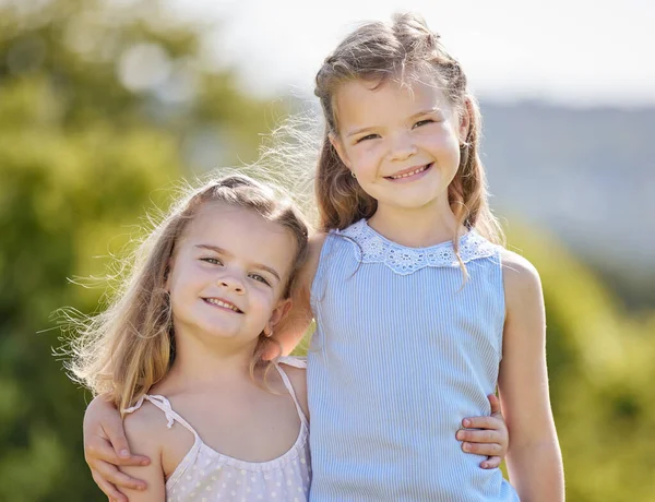 Two Adorable Little Girls Having Fun Park —  Fotos de Stock