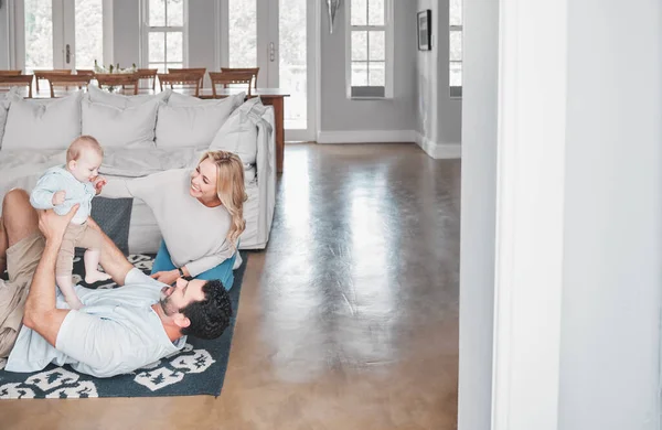 Always Our Baby Young Couple Bonding Newborn Living Room Floor — Stock Photo, Image
