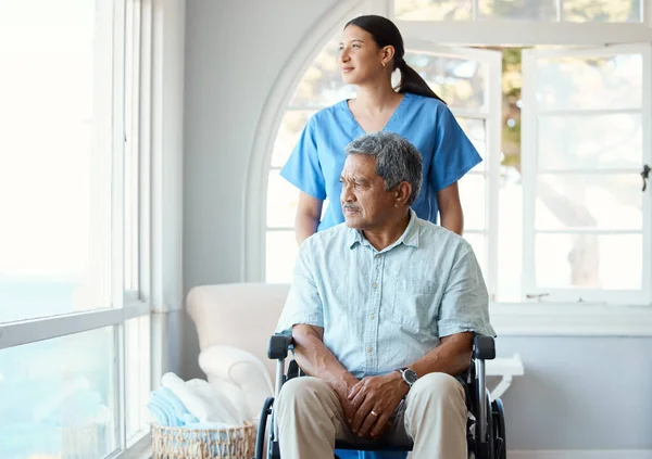 Handsome Senior Man His Female Nurse Old Age Home —  Fotos de Stock