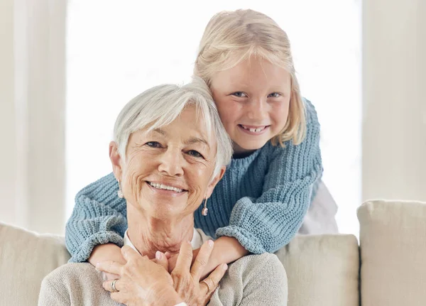 Mature Woman Bonding Her Grandchild Sofa Home — Stockfoto