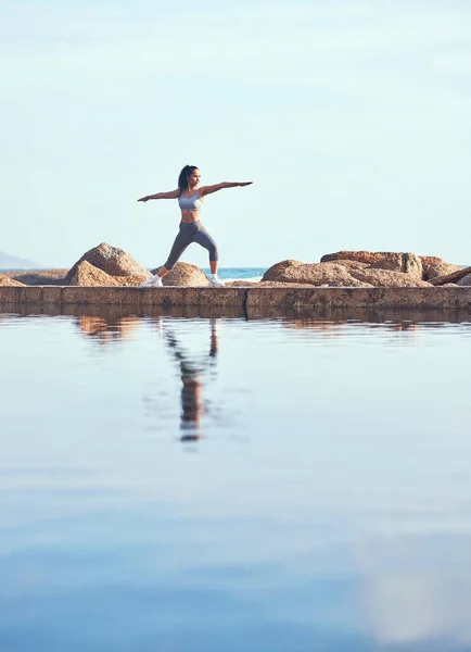 Feel Earth Your Feet Young Woman Practicing Yoga Workout —  Fotos de Stock