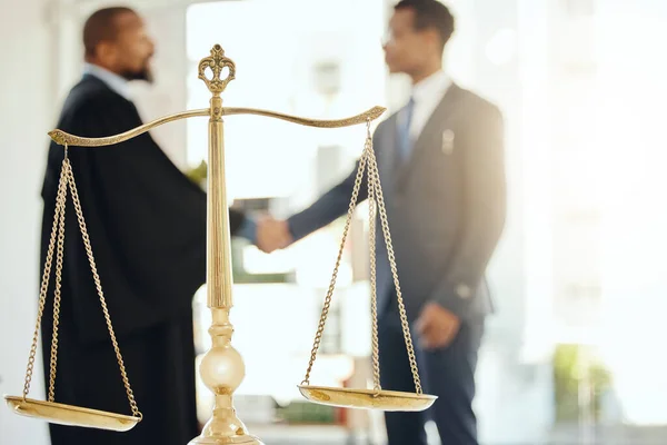 Everyones Equal Here Two Unrecognizable Lawyers Shaking Hands Work — Foto Stock