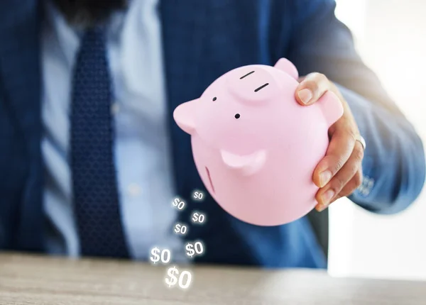 Goal Plan Just Wish Unrecognizable Man Holding Piggy Bank Office — Fotografia de Stock