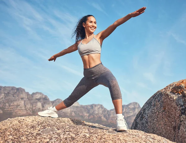 Reaching Future Dreams Young Woman Practicing Yoga Boulder — 스톡 사진