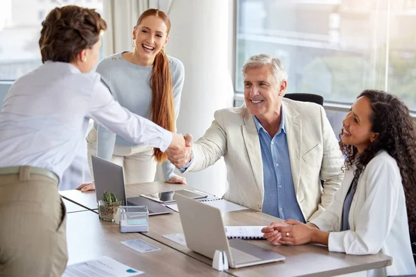 Cant Wait Work You Diverse Group Businesspeople Shaking Hands Meeting — Stockfoto