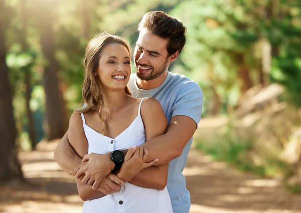 Affectionate Couple Out Walk Forest — Stockfoto