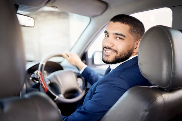 Portrait Young Businessman Driving Car — Fotografia de Stock