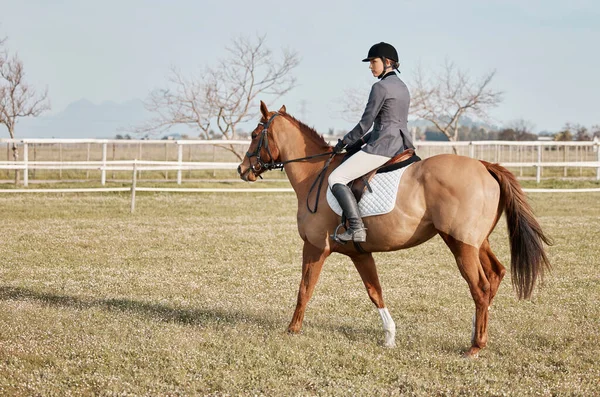 Its Great Hobby Full Length Shot Young Female Jockey Riding — 图库照片
