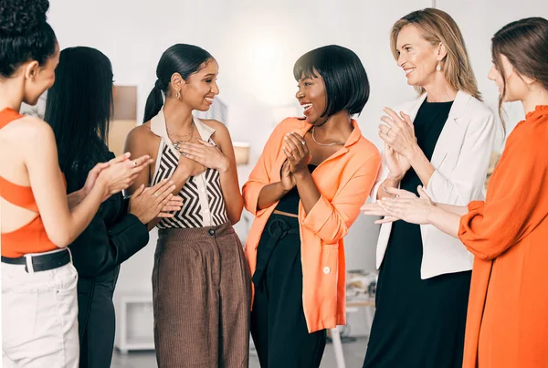 Greatest Accomplishment Group Young Businesswomen Clapping Coworker Work — Fotografia de Stock
