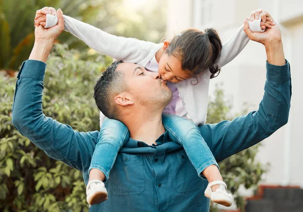 Kiss Better Dad Father Daughter Bonding Outdoors — Stock Fotó