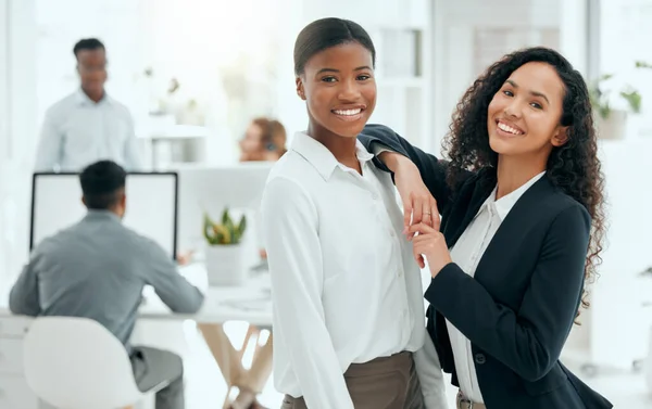 Own Corporate World Cropped Portrait Two Attractive Young Businesswomen Standing — стоковое фото