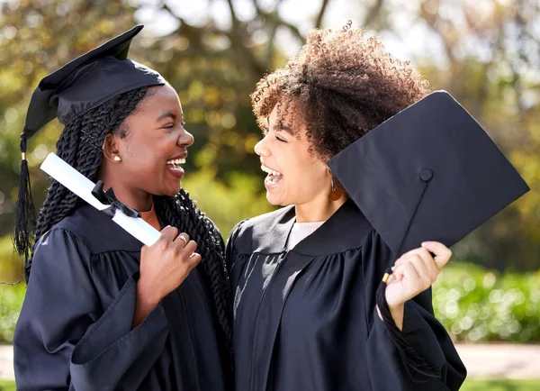 Class Dismissed Two Young Women Celebrating Graduation — Photo