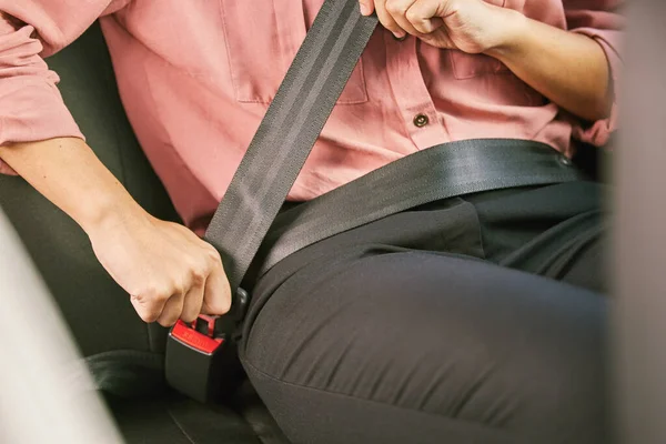 Buckle Its Your Own Good Unrecognizable Woman Fastening Her Seatbelt — Stockfoto