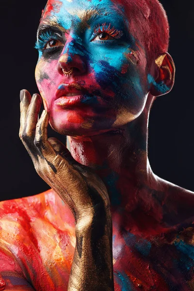 Art Captures Soul Attractive Young Woman Posing Alone Studio Paint — Stockfoto