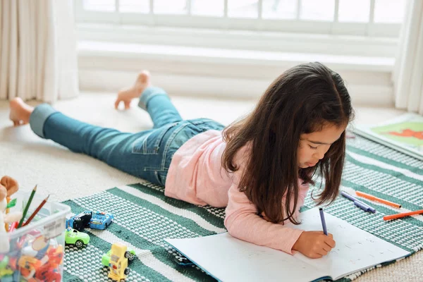 First Homework Play Little Girl Doing Homework Home — Stock fotografie
