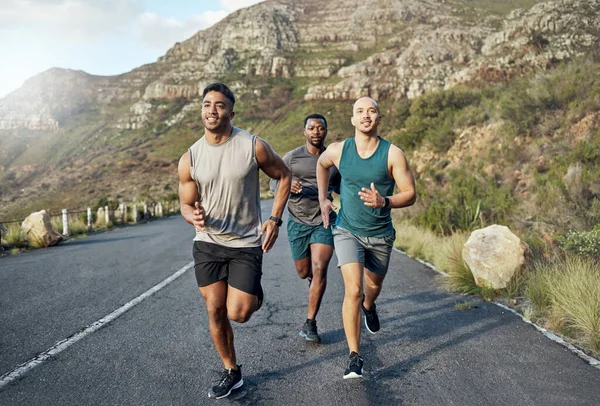 Weve Been Running Streets Together Three Men Out Run Mountain —  Fotos de Stock