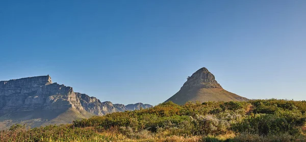 Fénymásolás Tér Tájkép Hegyek Lions Head Table Mountain Nyugodt Pihentető — Stock Fotó