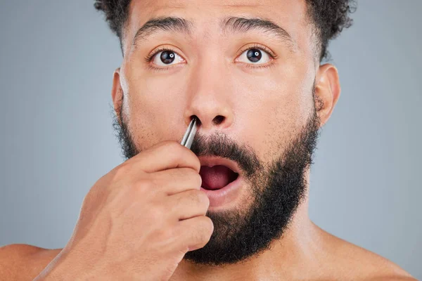 Keeping Those Nose Hairs Check Studio Shot Handsome Young Man — Stock Photo, Image