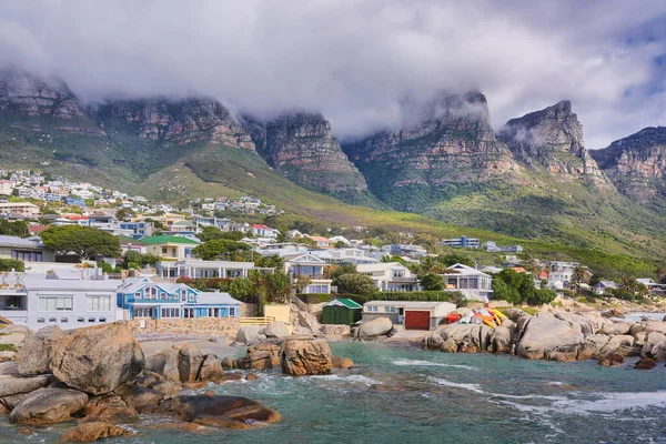 Landscape View Seaside Town Mountain Cloudy Day Cape Town South — Photo