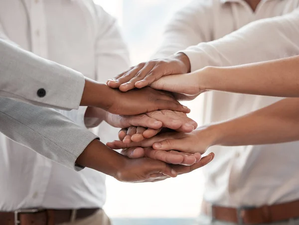 Were Together Group Unrecognizable Businesspeople Standing Hands Huddle — Foto Stock