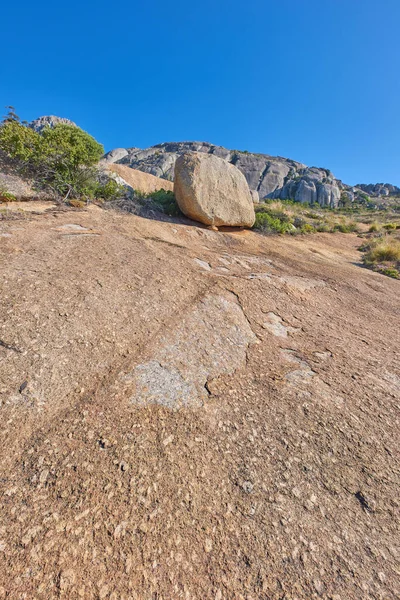 Mountainside Large Boulders Lush Plants Copy Space Indigenous Dry Fynbos — Fotografia de Stock