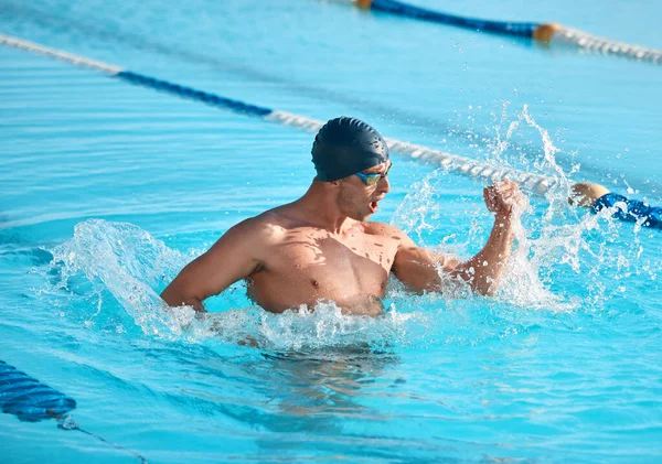 Personal Best Handsome Young Male Athlete Swimming Olympic Sized Pool — Photo