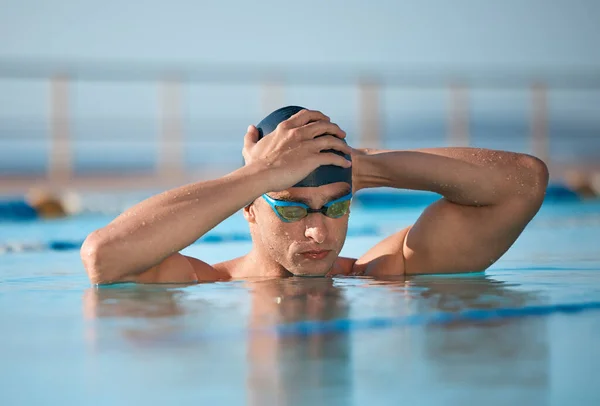 You Cant Put Cap Success Handsome Young Male Athlete Swimming Imagem De Stock