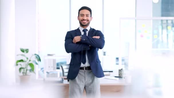 Proud Confident Executive Businessman Ceo Leader His Arms Folded Office — Stock Video