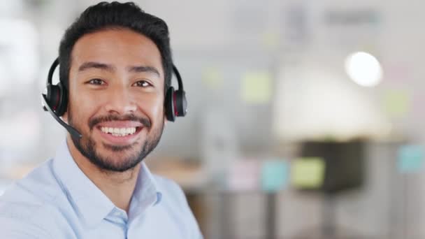 Face Male Support Engineer Working Call Center Copy Space Young — Vídeo de stock