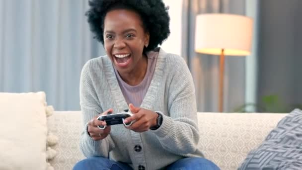 Excited Female Gamer Cheering Winning Online Video Game Young Woman — Video Stock