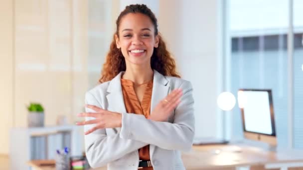 Portrait Confident Businesswoman Feeling Powerful Successful Her Startup Company Female — Stockvideo