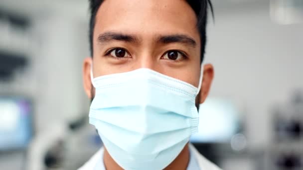 Portrait Research Scientist Wearing Face Mask Protect Corona Closeup Pathologist — Αρχείο Βίντεο