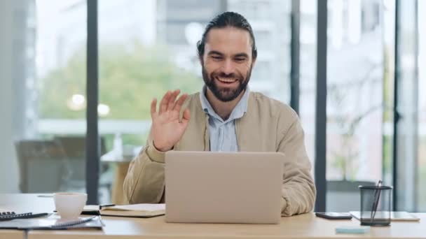 Male Financial Advisor Auditor Attending Online Virtual Meeting Writing Company — Αρχείο Βίντεο