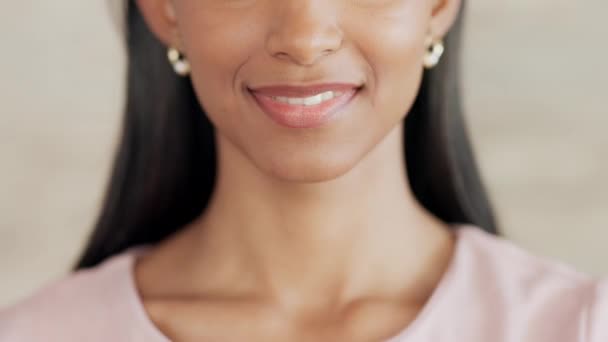 Lady Clean Teeth Smiling Her Dentist Appointment Close Portrait Beautiful — Vídeo de stock