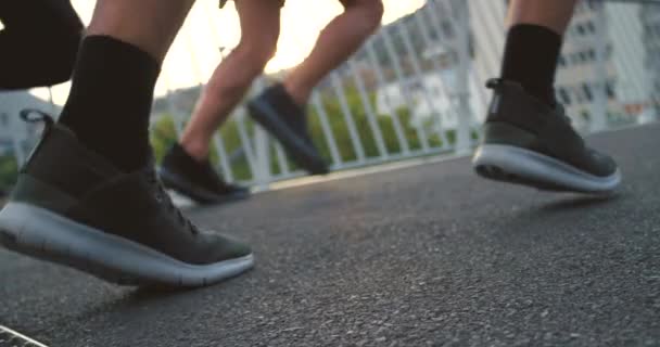 Feet Fitness Group Taking Starting Race While Urban City Street — Video Stock