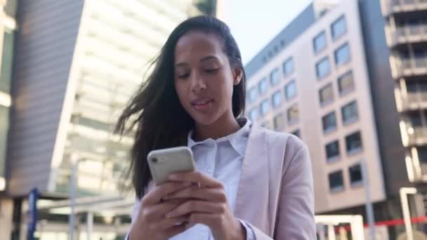 Lady Smiling While Reading Email Promotion Young Woman Getting Good — Vídeo de Stock